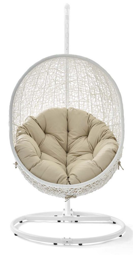 Famous Hide White Pe Rattan/beige Fabric Patio Swing Chair W/ Standmodway With White Fabric Outdoor Wicker Armchairs (View 1 of 15)