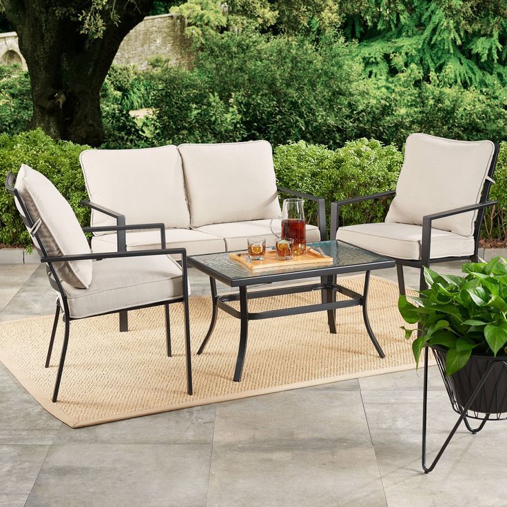 Famous Mainstays Richmond Hills 4 Piece Patio Loveseat Set With Gray Cushions Regarding 4 Piece Outdoor Patio Sets (View 4 of 15)
