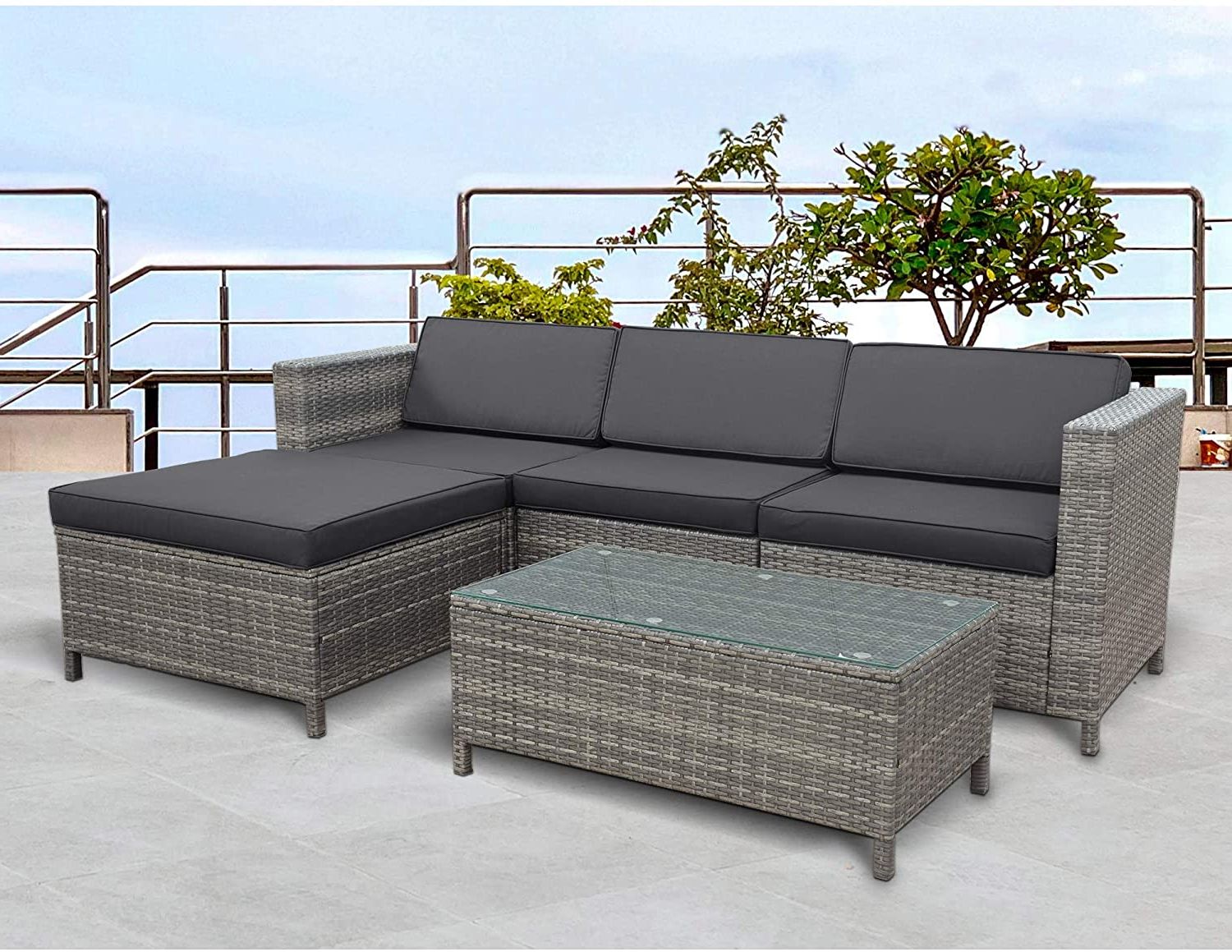 Famous Outdoor Wicker Gray Cushion Patio Sets In 5 Piece Outdoor Patio Furniture Set, All Weather Wicker Rattan (View 1 of 15)