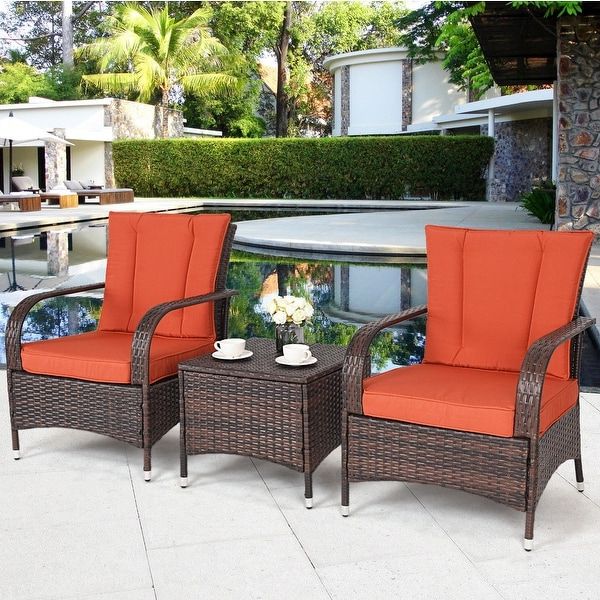 Famous Shop Costway 3pcs Outdoor Patio Mix Brown Rattan Wicker Furniture Set Within Outdoor Wicker Orange Cushion Patio Sets (View 14 of 15)