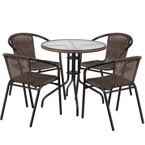 Famous Shop Zata Brown Rattan 5 Piece Indoor/outdoor Round Bistro Dining Set With Wicker 5 Piece Round Patio Dining Sets (View 12 of 15)