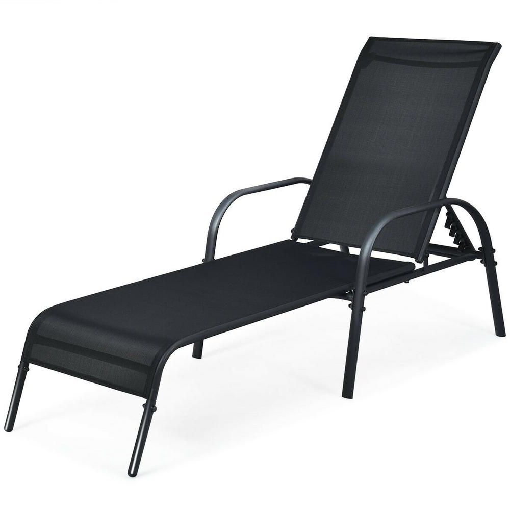 Famous Steel Arm Outdoor Aluminum Chaise Sets Regarding Casainc Black Adjustable Metal Folding Outdoor Chaise Lounge Hyo15bk (View 5 of 15)