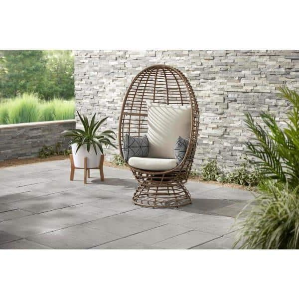 Famous Stylewell Brown Wicker Outdoor Swivel Patio Egg Lounge Chair With Beige Intended For Dark Brown Patio Chairs With Cushions (View 13 of 15)