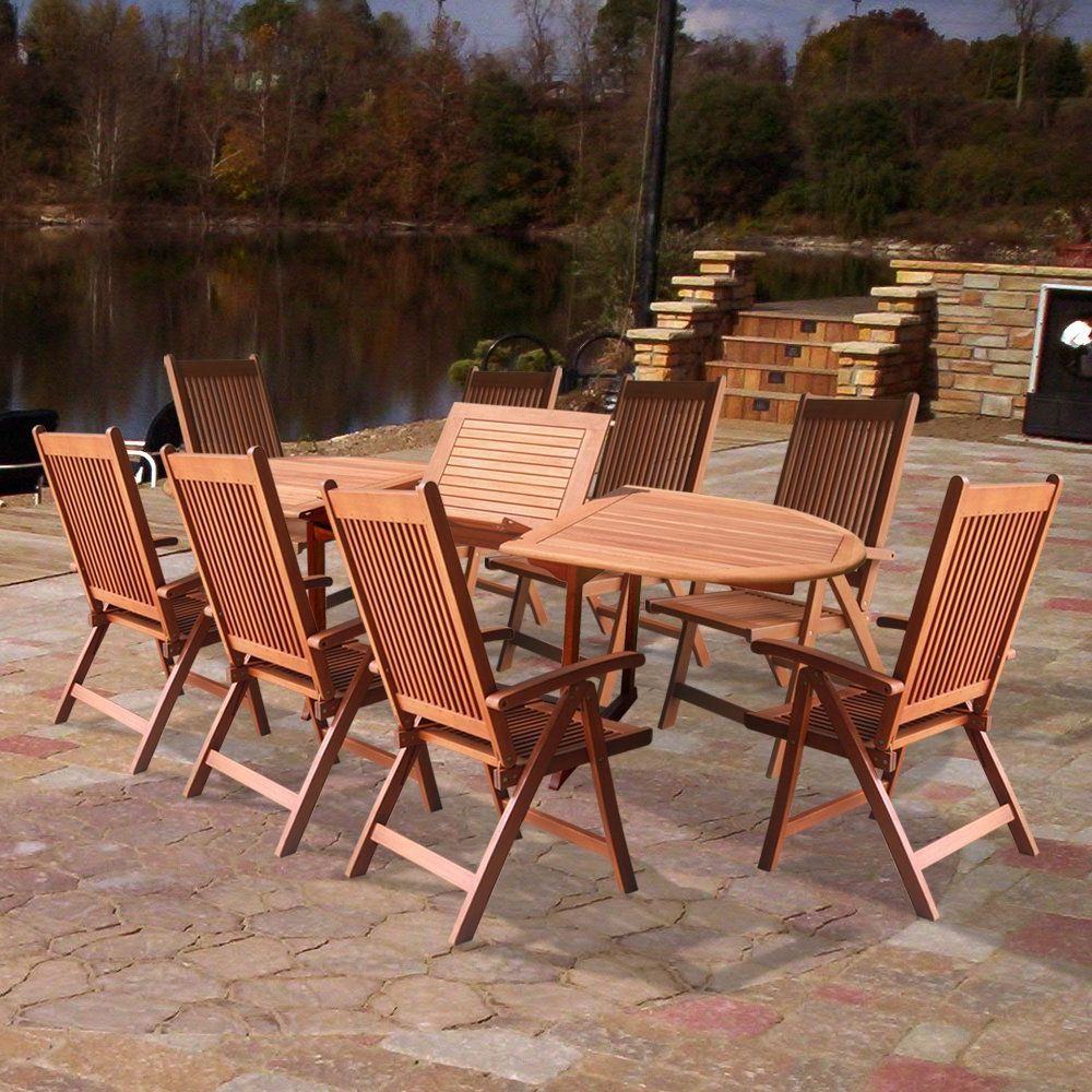 Famous Vifah V144set2 Wood 9 Piece Patio Dining Set With Oval Extension Table With 9 Piece Oval Dining Sets (View 3 of 15)