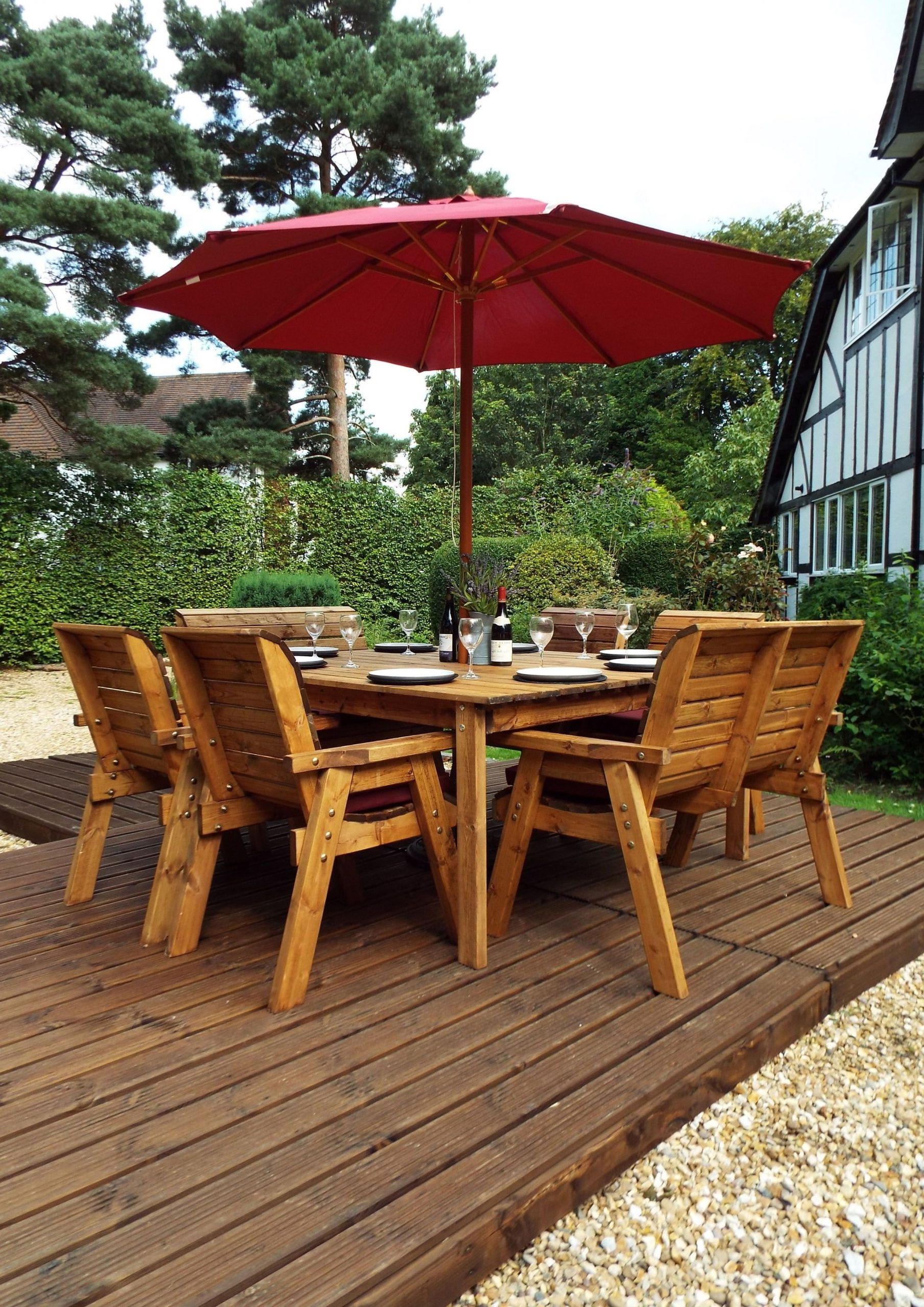 Fashionable 8 Seater Deluxe Square Table Set (4 Chairs / 2 Benches) Charles Taylor With Regard To Deluxe Square Patio Dining Sets (View 8 of 15)