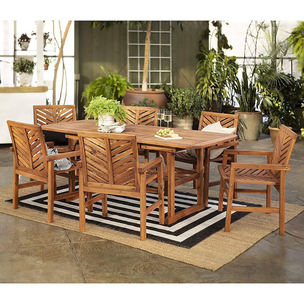 Fashionable Best Buy: Walker Edison 7 Piece Windsor Acacia Wood Extendable Patio With Brown Acacia Patio Dining Sets (View 13 of 15)
