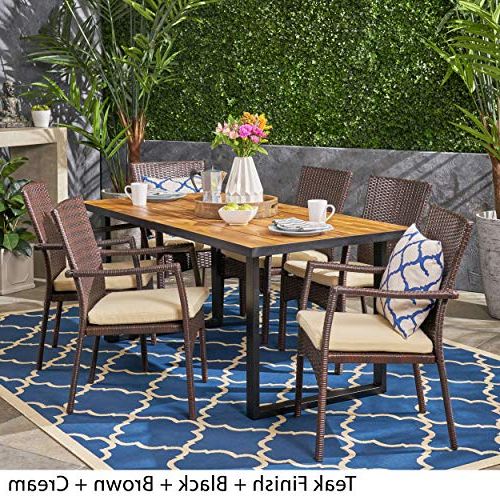 Fashionable Brown Wicker Rectangular Patio Dining Sets Inside Christopher Knight Home Alice Outdoor 6 Seater Rectangular Acacia Wood (View 13 of 15)