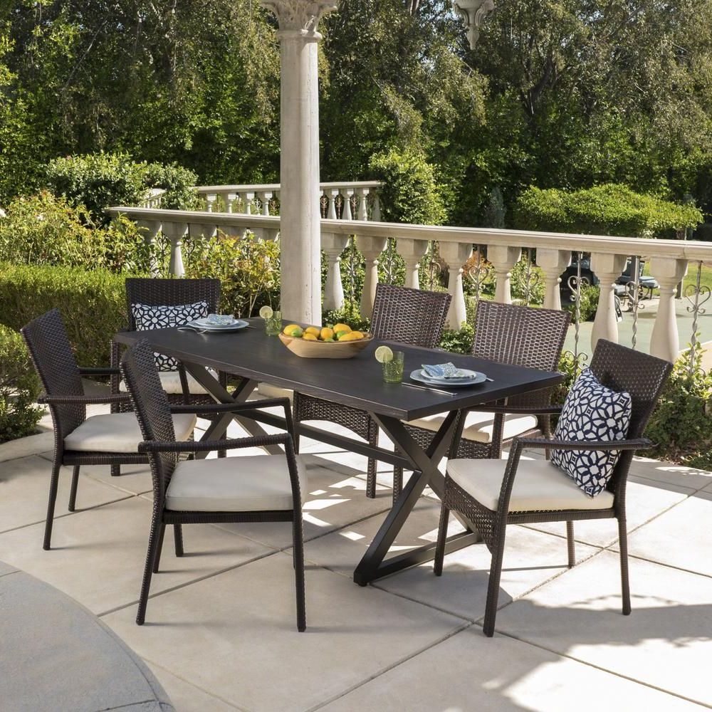 Fashionable Brown Wicker Rectangular Patio Dining Sets Throughout Noble House Adina 29 In (View 11 of 15)