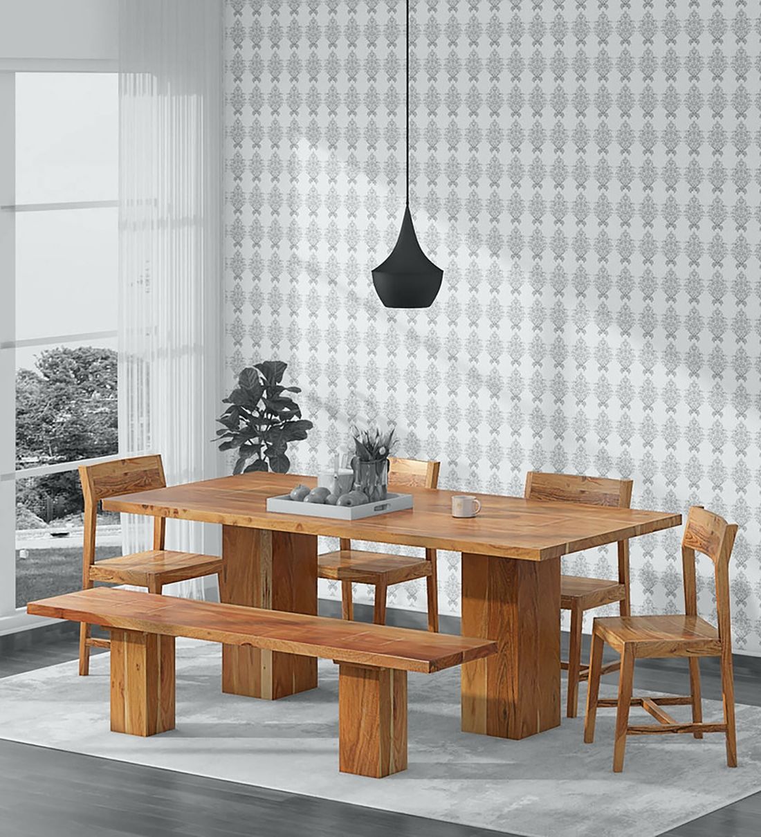 Fashionable Buy Portland Solid Wood 6 Seater Dining Set In Natural Acacia Finish Within Natural Acacia Wood Bistro Dining Sets (View 10 of 15)