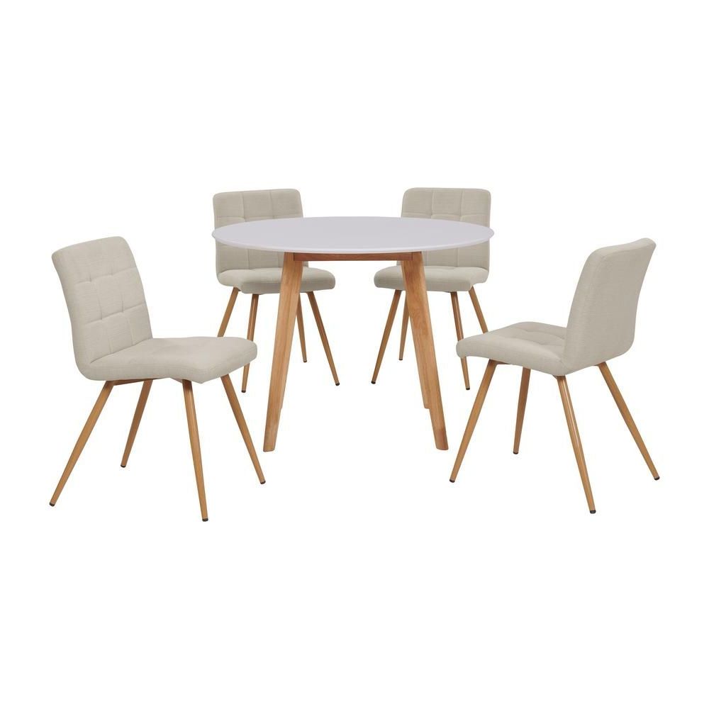 Fashionable Handy Living Edgewater 5 Piece Dining Set With White Topped Round Table With Armless Round Dining Sets (View 12 of 15)