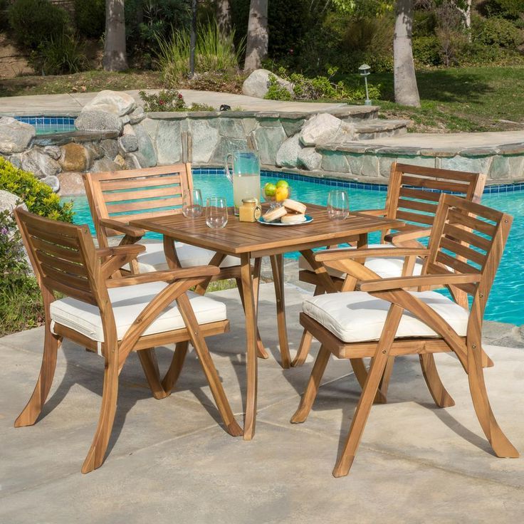 Fashionable Noble House Hermosa Teak Brown Finish 5 Piece Wood Square Outdoor Intended For Teak Outdoor Square Dining Sets (View 13 of 15)