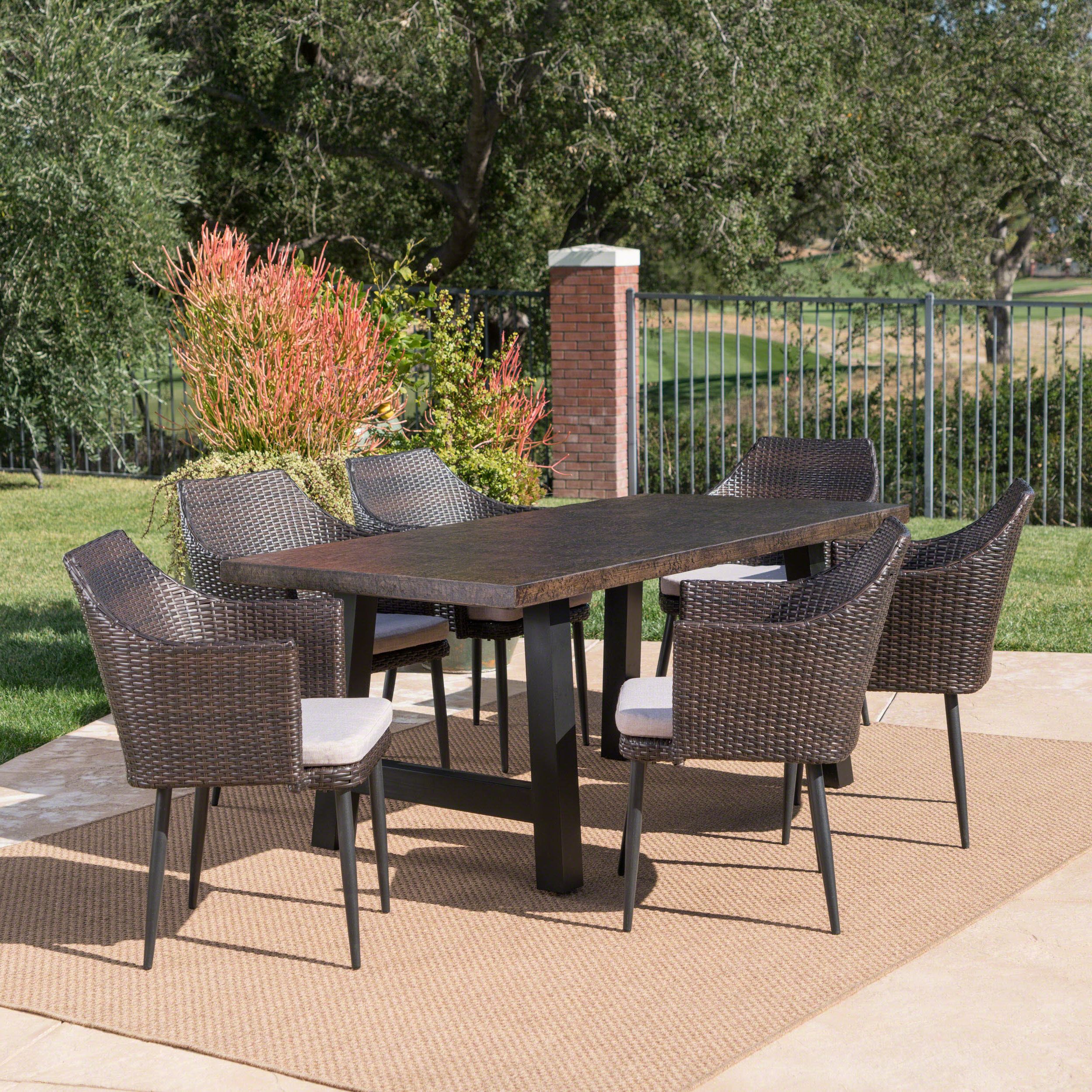 Fashionable Rattan Wicker Outdoor Seating Sets Regarding Porter Outdoor 7 Piece Wicker Dining Set With Light Weight Concrete (View 11 of 15)
