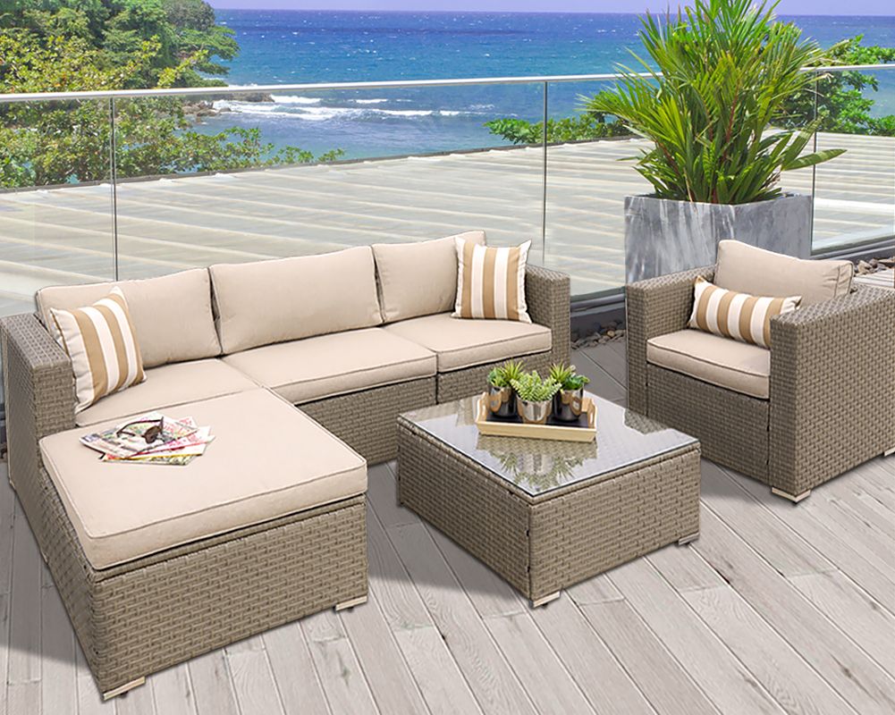 Fashionable Suncrown Outdoor Modular Sectional Furniture Set (6 Piece) All Weather In 6 Piece Outdoor Sectional Sofa Patio Sets (View 5 of 15)