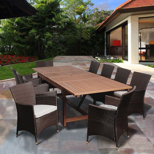 Favorite 11 Piece Extendable Patio Dining Sets Throughout August 11 Piece Eucalyptus Extendable Patio Dining Set, Off White (View 2 of 15)