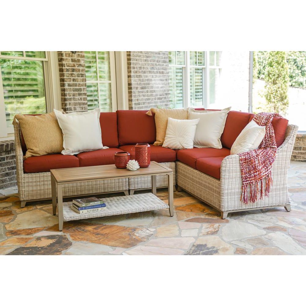 Favorite 5 Piece 5 Seat Outdoor Patio Sets With Regard To Leisure Made Hampton 5 Piece Wicker Outdoor Sectional With Red Cushions (View 2 of 15)