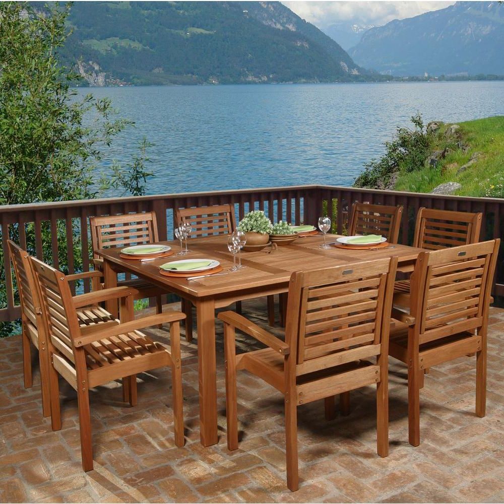 Favorite Amazonia Livorno 9 Piece Square Eucalyptus Wood Patio Dining Set Bt In 9 Piece Square Dining Sets (View 2 of 15)