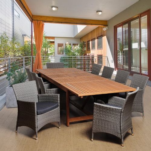 Favorite Amazonia Oakwood 11 Piece Eucalyptus/wicker Extendable Rectangular For 11 Piece Extendable Patio Dining Sets (View 5 of 15)