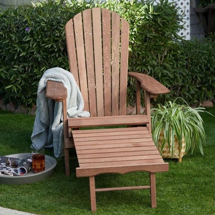 Favorite Dark Brown Wood Outdoor Chairs Throughout Dark Brown Wood Outdoor Adirondack Chair With Retractable Footrest (View 6 of 15)