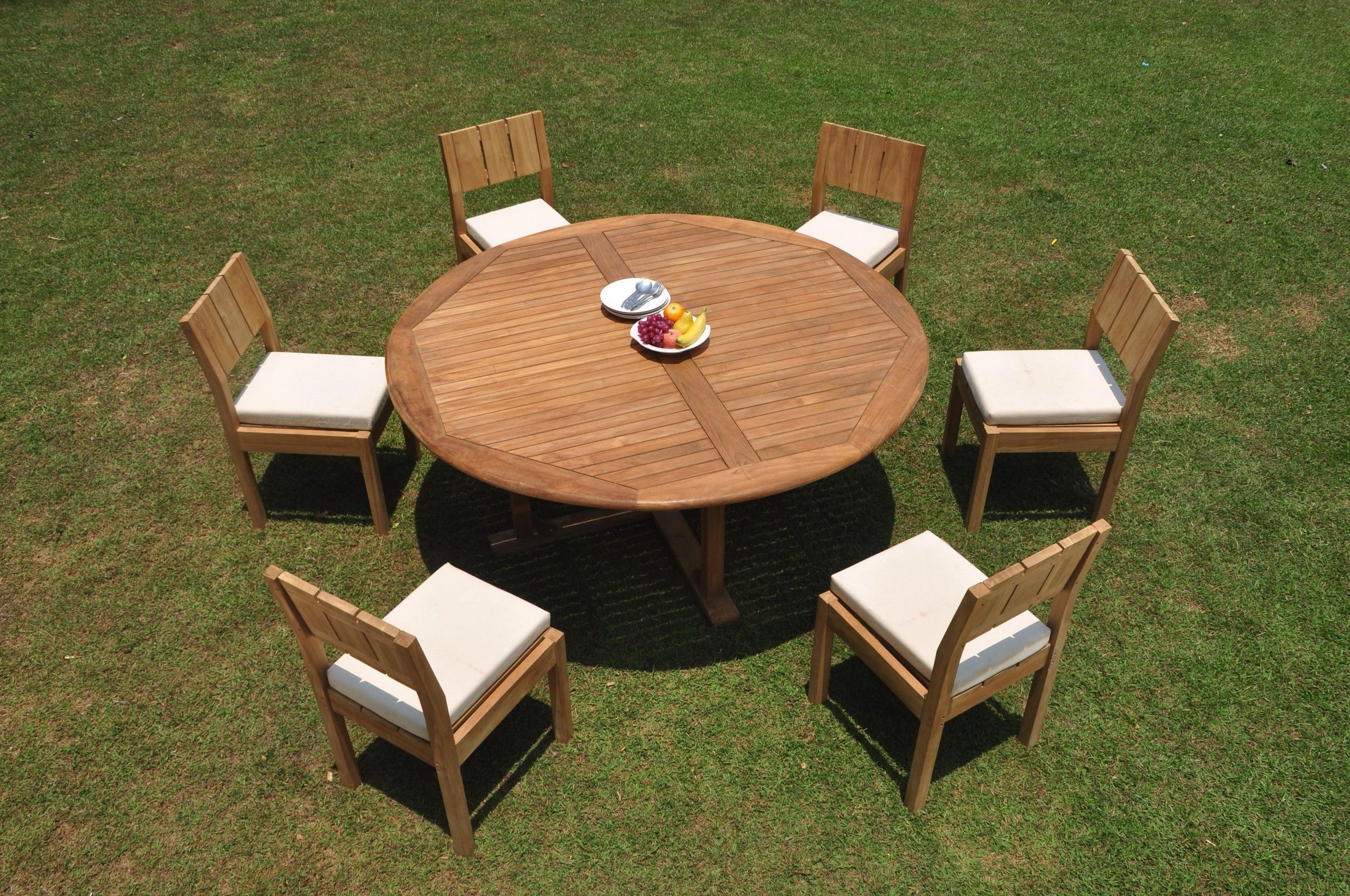 Favorite Grade A Teak Dining Set: 6 Seater 7 Pc: 72" Round Table And 6 Veranda With Regard To Teak Outdoor Loungers Sets (View 14 of 15)