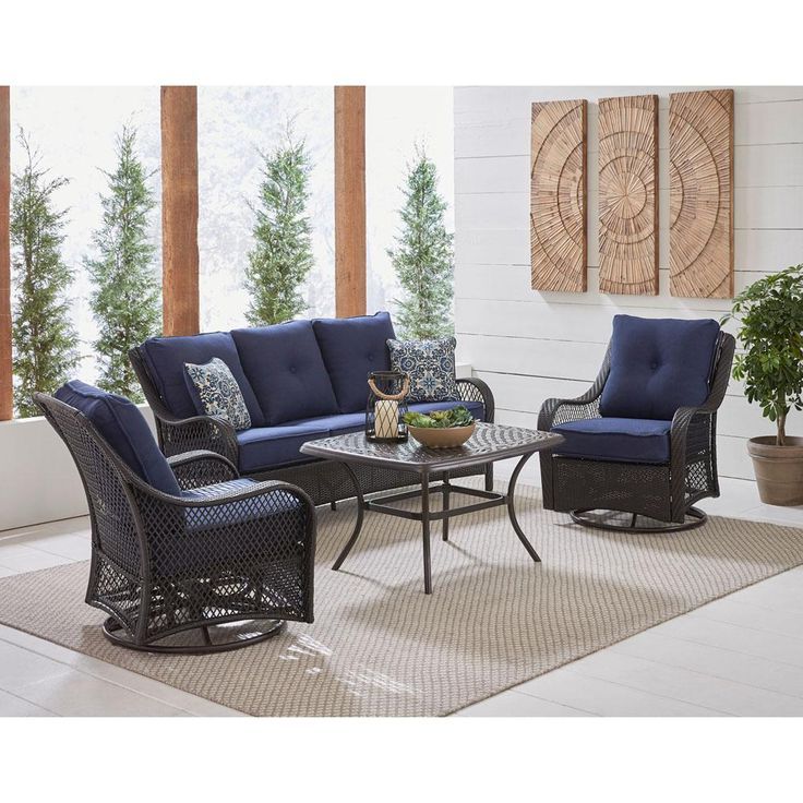 Favorite Hanover Orleans 4 Piece Steel Patio Conversation Set With Navy Blue Throughout Navy Outdoor Seating Sets (View 6 of 15)