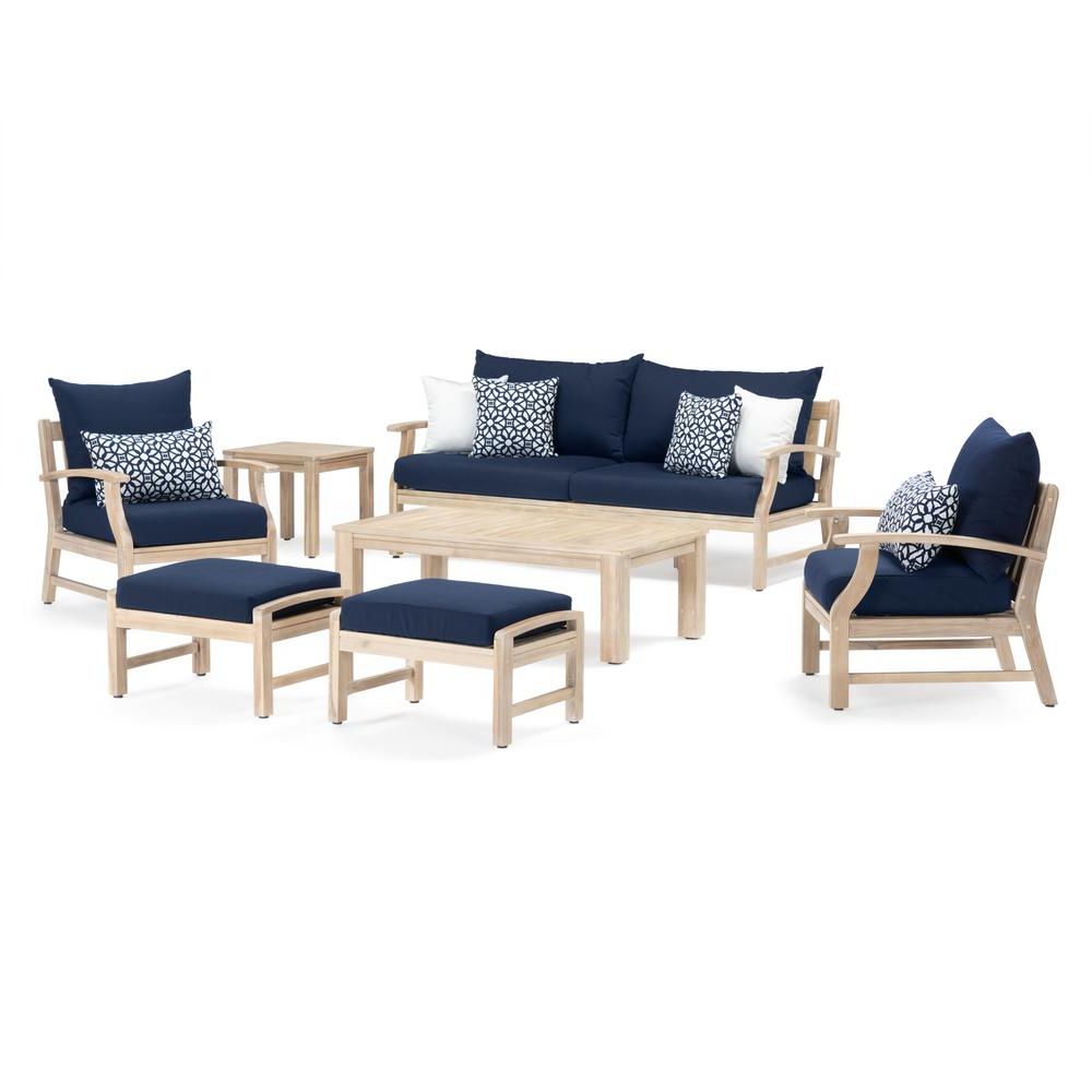 Favorite Kooper 7 Piece Wood Patio Conversation Deep Seating Set With Sunbrella Regarding Blue Cushion Patio Conversation Set (View 7 of 15)