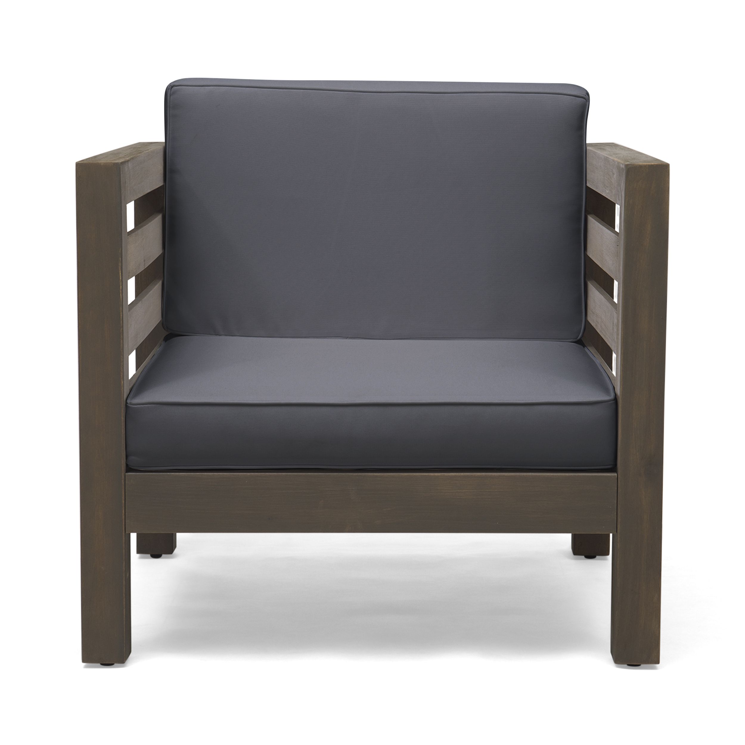 Favorite Louise Outdoor Acacia Wood Club Chair With Cushion, Gray Finish And Within Dark Wood Outdoor Chairs (View 9 of 15)