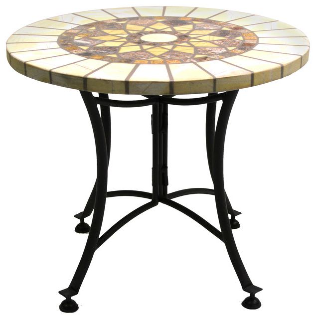 Favorite Mosaic Black Outdoor Accent Tables Regarding Sunburst Marble Mosaic Accent Table With Metal Base – Southwestern (View 7 of 15)