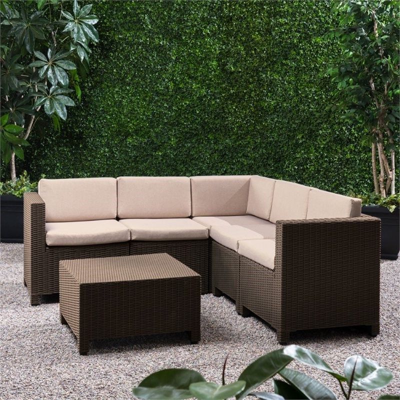 Favorite Outdoor Wicker Sectional Sofa Sets With Regard To Noble House Waverly 6 Piece Outdoor Faux Wicker Sectional Sofa Set In (View 3 of 15)