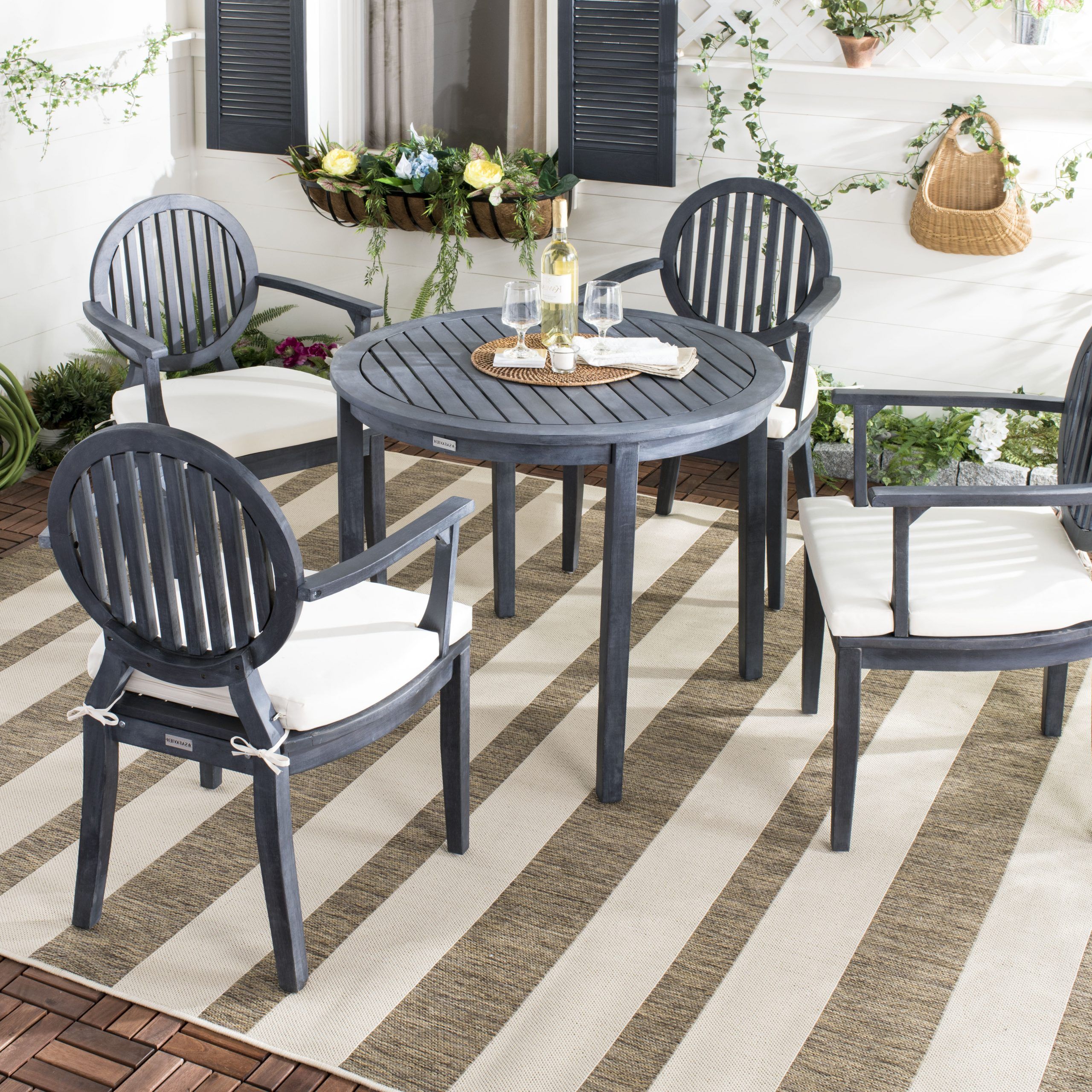 Favorite Safavieh Chino Outdoor Modern 5 Piece Dining Set Seat With Cushion Inside 5 Piece Outdoor Seating Patio Sets (View 9 of 15)