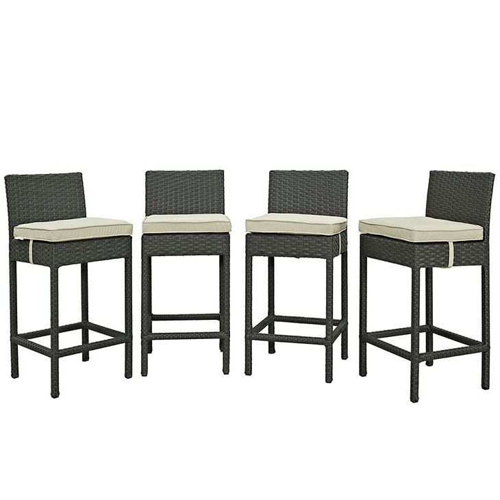 Favorite Sojourn 4 Piece Outdoor Patio Sunbrella® Pub Set In Antique Canvas Intended For 4 Piece Wood Outdoor Bar Sets (View 7 of 15)