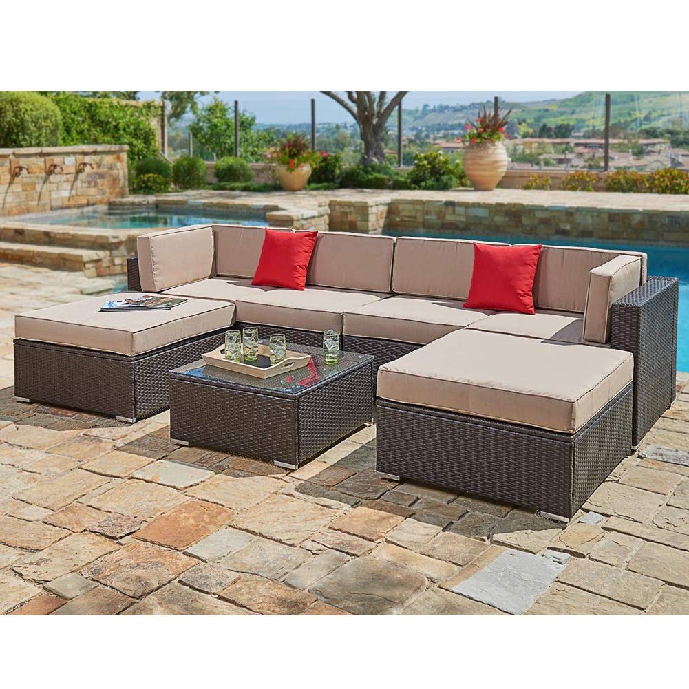 Favorite Suncrown Outdoor Sectional Sofa Set (7 Piece Set) All Weather Brown Throughout Outdoor Seating Sectional Patio Sets (View 8 of 15)