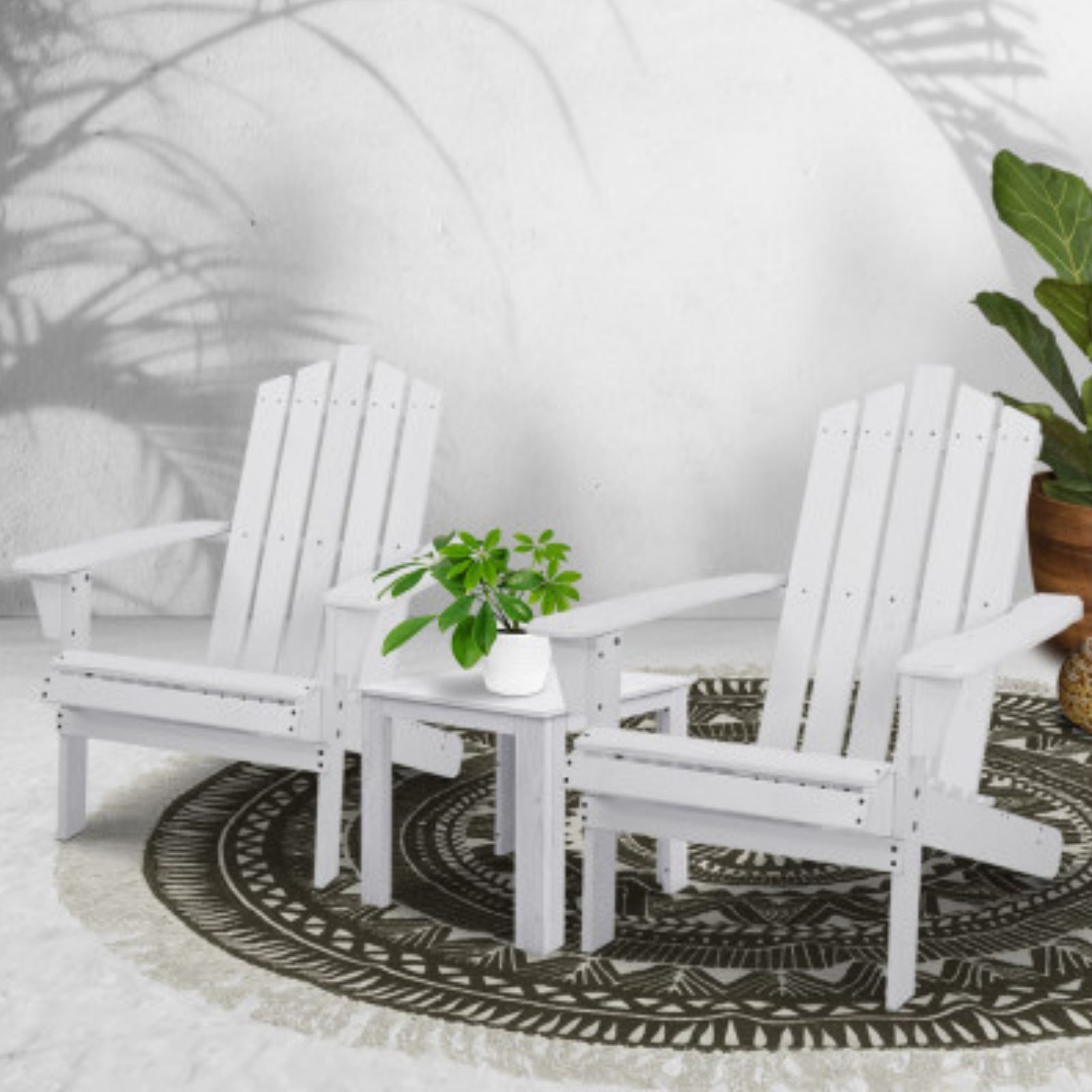 Favorite White Adirondack Cape Cod Outdoor Wooden Chairs Pair Side Table 3pc Set With White Wood Soutdoor Seating Sets (View 9 of 15)