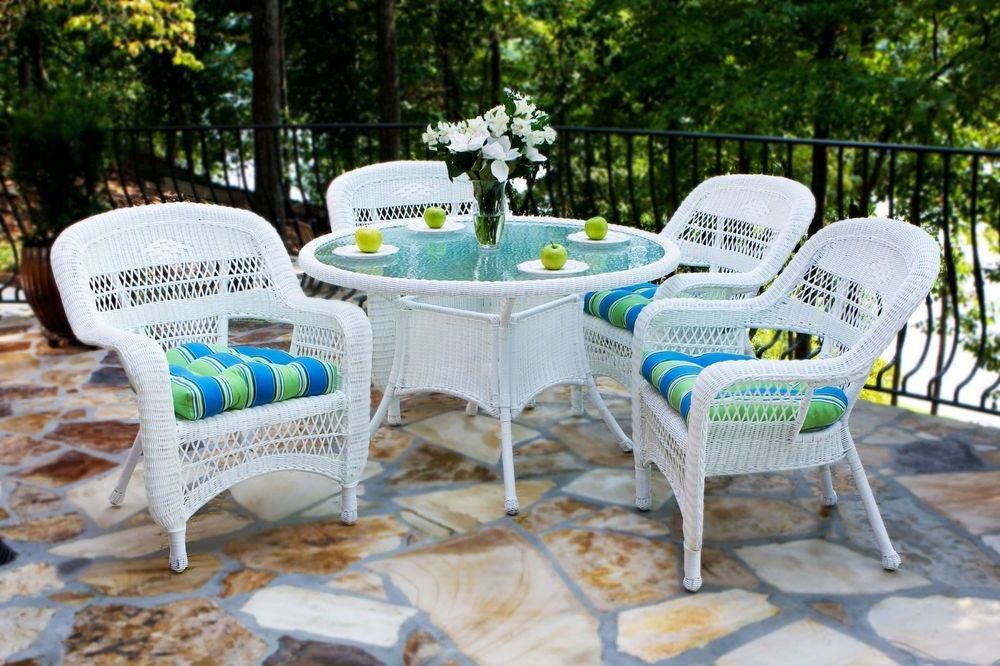 Favorite White Outdoor Patio Dining Sets With Regard To Tortuga Outdoor Patio White Wicker Furniture 5 Piece Dining Set # (View 12 of 15)