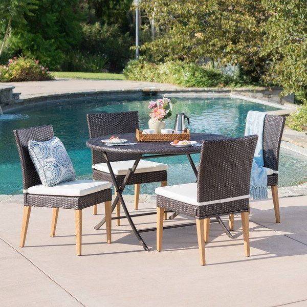 Favorite Wicker 5 Piece Round Patio Dining Sets Within Shop Vance Outdoor 5 Piece Round Foldable Wicker Dining Set With (View 7 of 15)