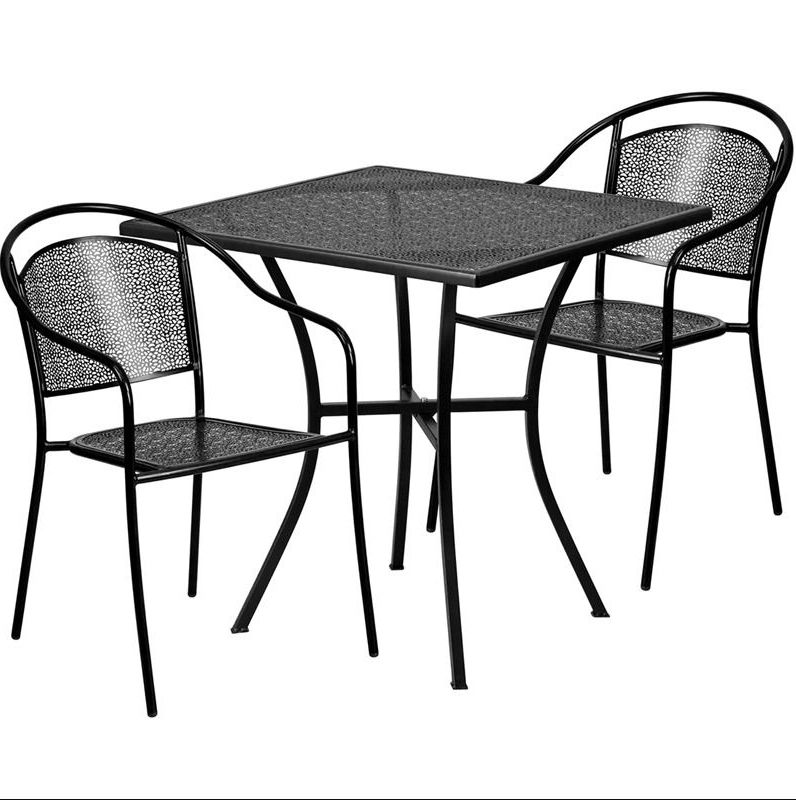 Flash Furniture 3 Piece Patio Set 28" Square Table Black Outdoor In Newest Black Outdoor Modern Chairs Sets (View 3 of 15)