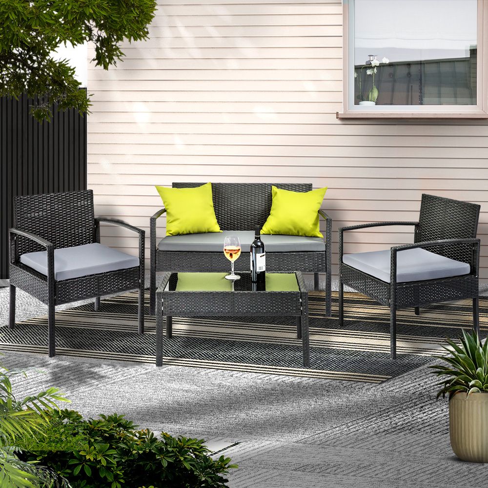 Gardeon 4 Piece Outdoor Wicker Furniture Set – Black (View 6 of 15)