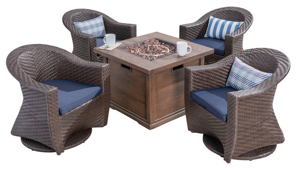Gdf Studio 5 Piece Crystal Outdoor 4 Seat Fire Pit Set With Wicker Regarding Well Known 5 Piece 4 Seat Outdoor Patio Sets (View 10 of 15)