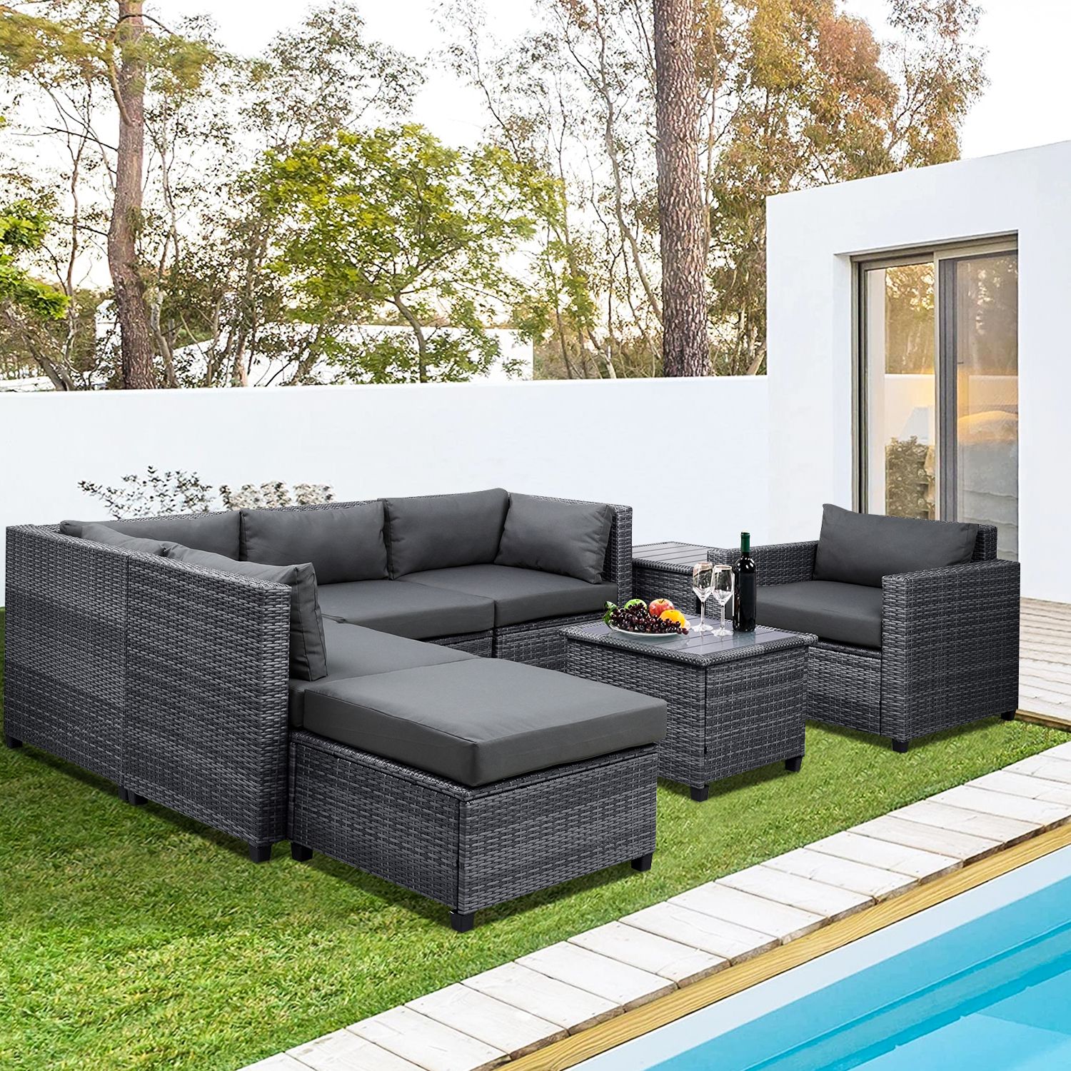 Gray All Weather Outdoor Seating Patio Sets With Favorite Sectional Patio Chairs & Seating Sofa Furniture For Living Room Outdoor (View 8 of 15)