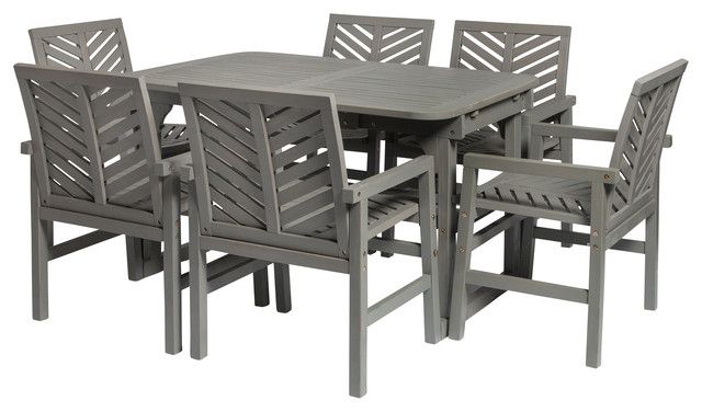 Gray Extendable Patio Dining Sets Inside Current 7 Piece Extendable Outdoor Patio Dining Set, Gray Wash – Transitional (View 12 of 15)