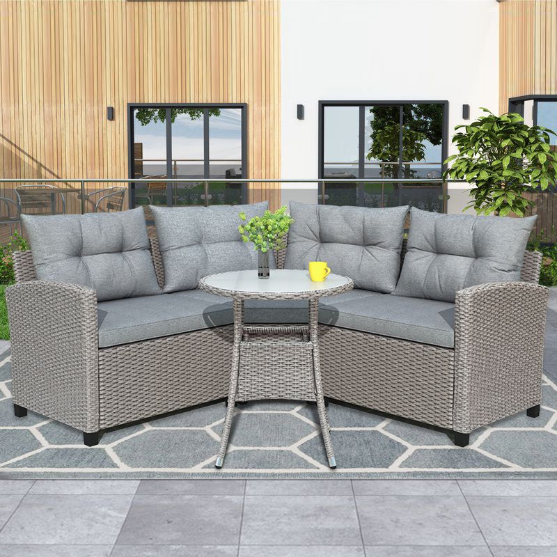 Gray Outdoor Table And Loveseat Sets For 2020 Patio Furniture Sectional Sofa Sets, 4 Pieces Outdoor Furniture Set (View 7 of 15)