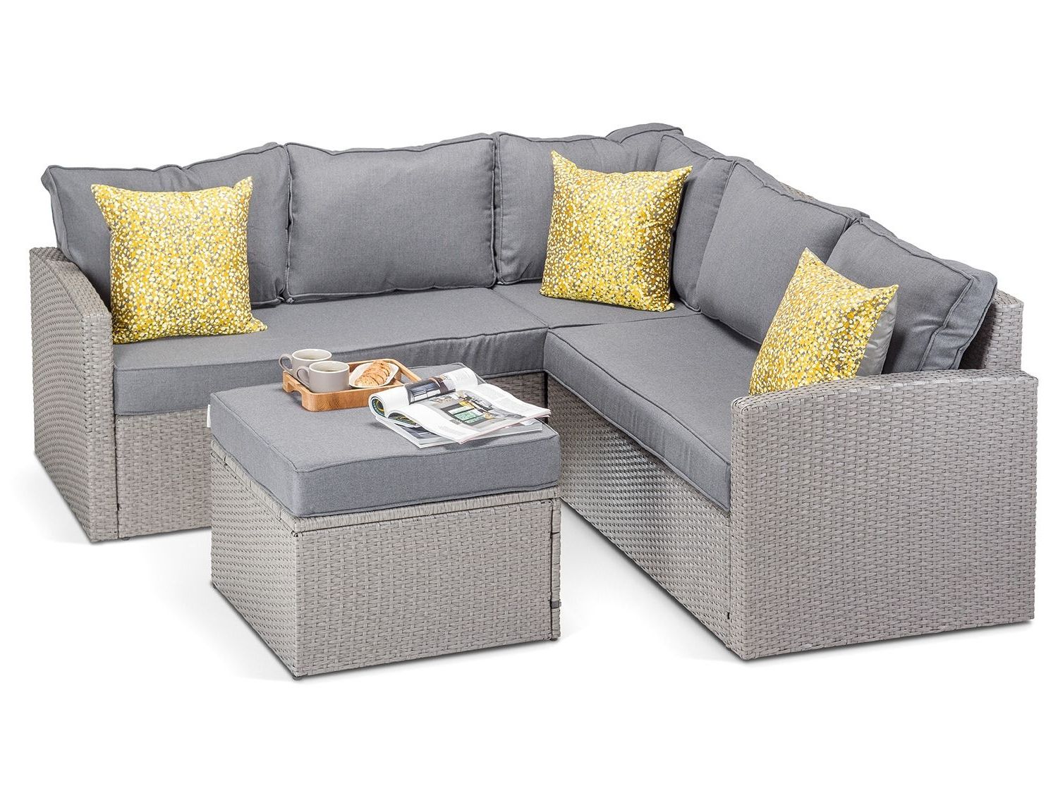 Gray Outdoor Table And Loveseat Sets Inside Current Rattan Verona Grey Corner Sofa With Dining Table (View 12 of 15)