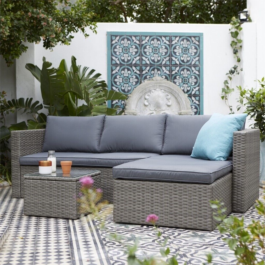 Gray Outdoor Table And Loveseat Sets Throughout Widely Used Homebase Alexandria Rattan Garden Corner Sofa Set Grey (View 6 of 15)