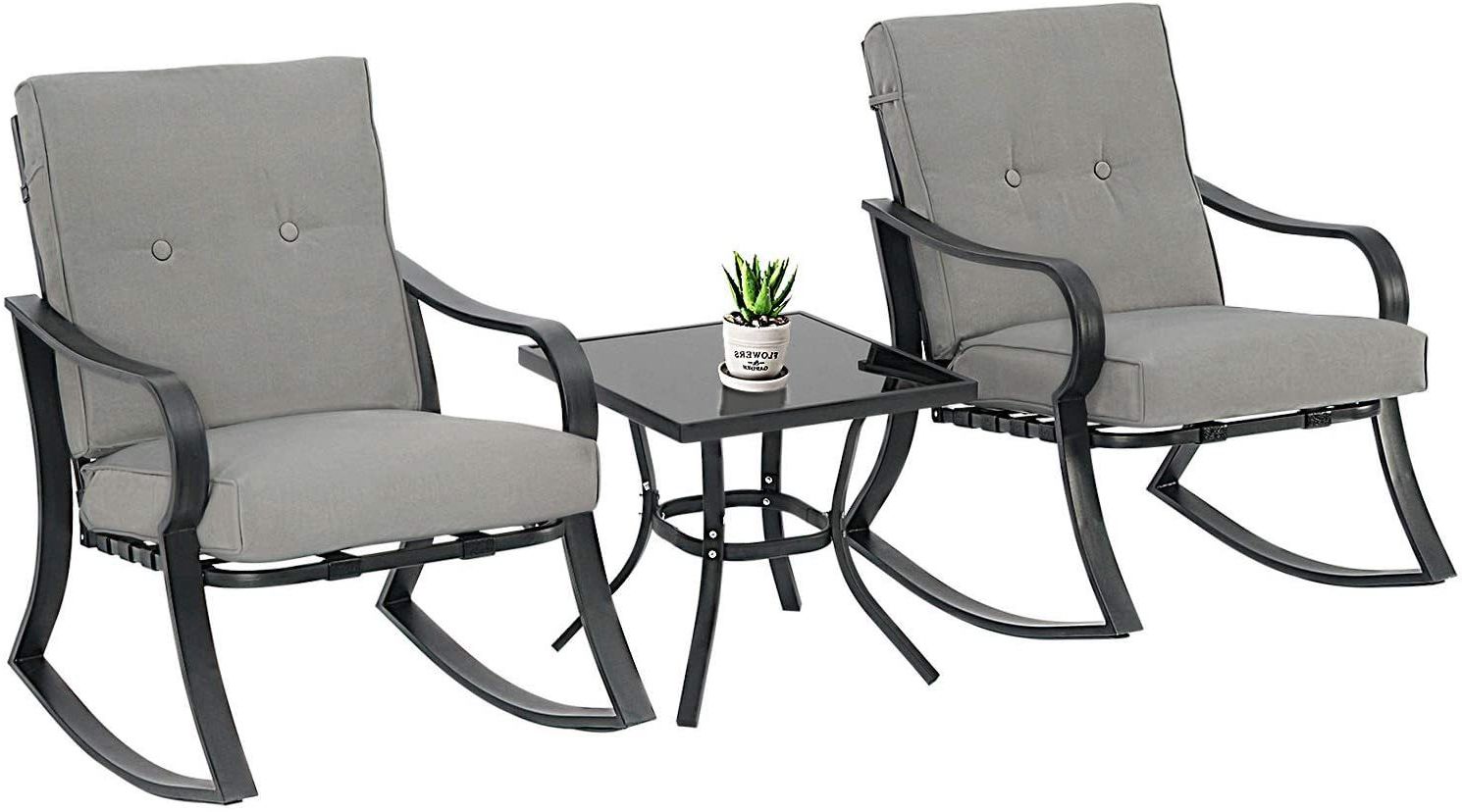 Gray Wash Wood Porch Patio Chairs Sets Inside Well Known Classic Brands 3 Piece Outdoor Rocking Chairs Bistro Set Black Steel (View 1 of 15)
