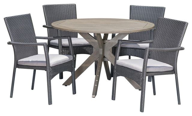 Gray Wicker 5 Piece Round Patio Dining Sets In Preferred Gdf Studio 5 Piece Layna Outdoor Wood And Wicker Dining Set, Gray And (View 11 of 15)