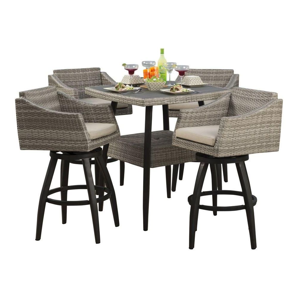 Gray Wicker 5 Piece Round Patio Dining Sets Pertaining To Latest Rst Brands Cannes 5 Piece Wicker Outdoor Bar Height Dining Set With (View 12 of 15)