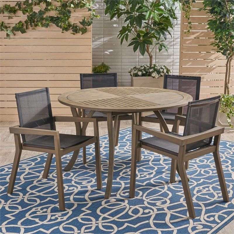 Gray Wicker 5 Piece Round Patio Dining Sets Pertaining To Most Recently Released Noble House Lockett 5 Piece Outdoor Round Dining Set In Gray And Black (View 1 of 15)