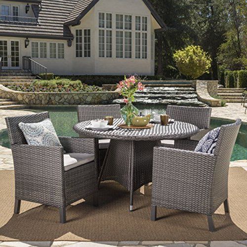 Gray Wicker 5 Piece Round Patio Dining Sets Throughout Most Up To Date Cyril Outdoor 5 Piece Grey Wicker Round Dining Set With Light Grey (View 14 of 15)