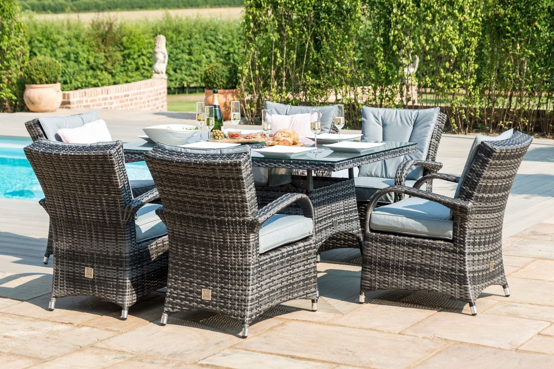 Gray Wicker Rectangular Patio Dining Sets In Favorite Maze Rattan Texas 6 Seat Rectangle Dining Set – Grey (View 3 of 15)