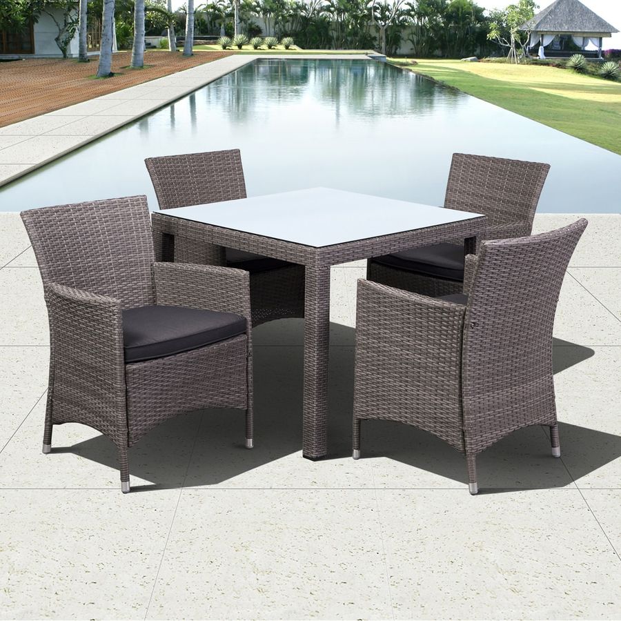 Gray Wicker Rectangular Patio Dining Sets With Most Up To Date Shop International Home Atlantic 5 Piece Gray Wood Frame Wicker Patio (View 6 of 15)