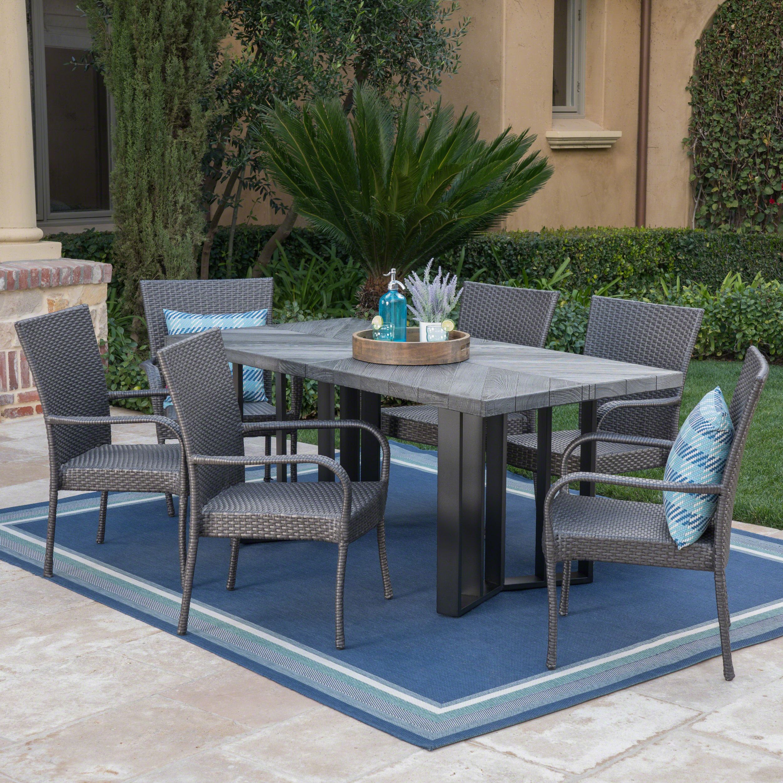 Gray Wicker Rectangular Patio Dining Sets With Regard To Trendy Fabiana Outdoor 7 Piece Wicker Dining Set With Textured Finish Light (View 4 of 15)